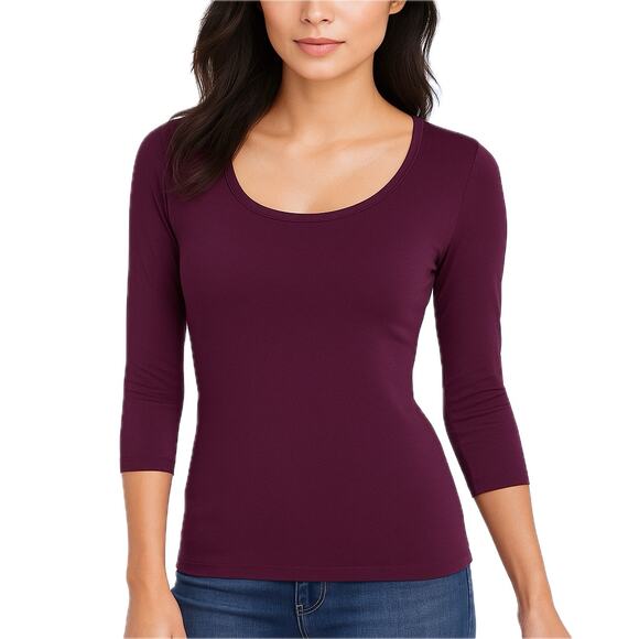 WHBM Burgundy Merlot 3/4 Sleeve Essential Seamless Tee Size Small  πβ¨π· - Picture 2 of 9